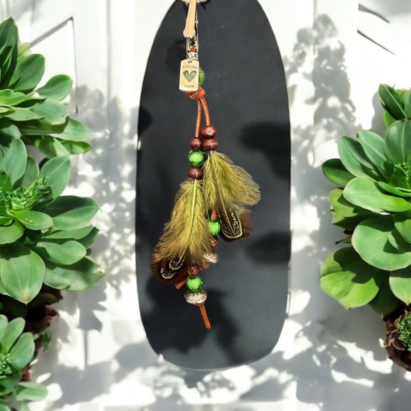 Green Follow Your Heart Feather Clip