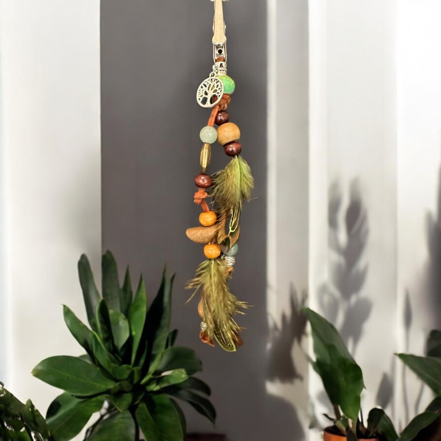 Green Tree of Life Feather Clip