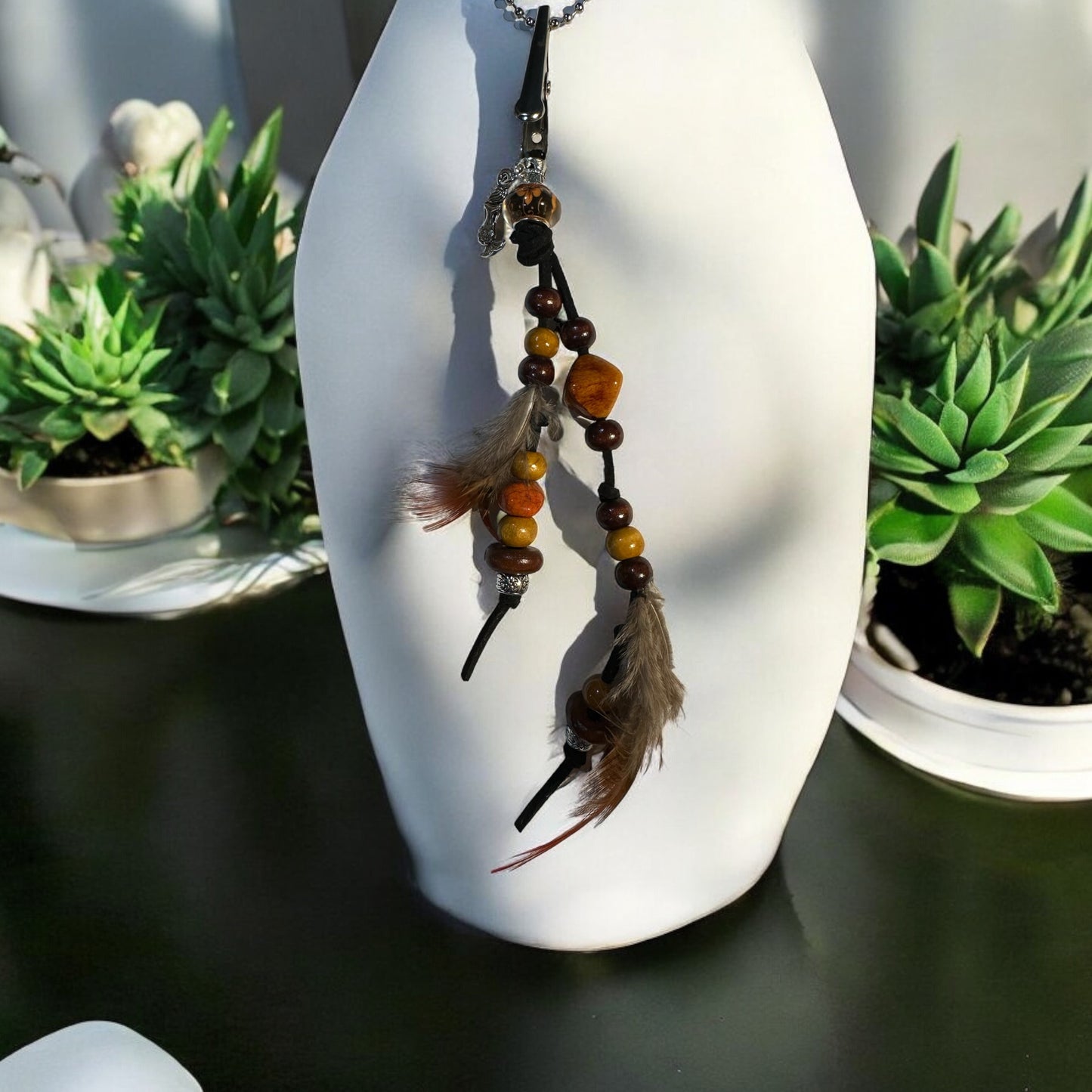 Orange Mermaid Flower Feather Clip