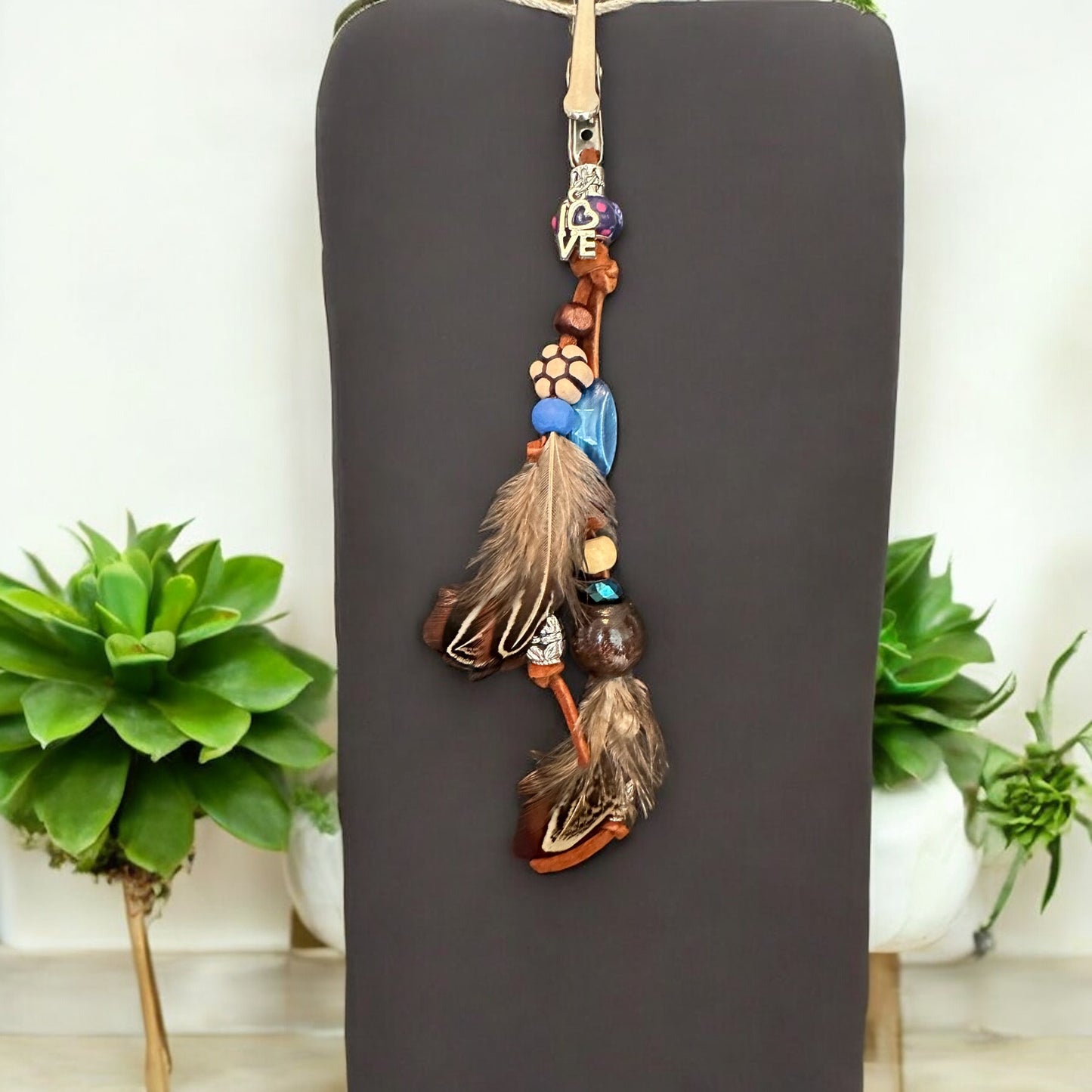 Blue Flower Feather Clip