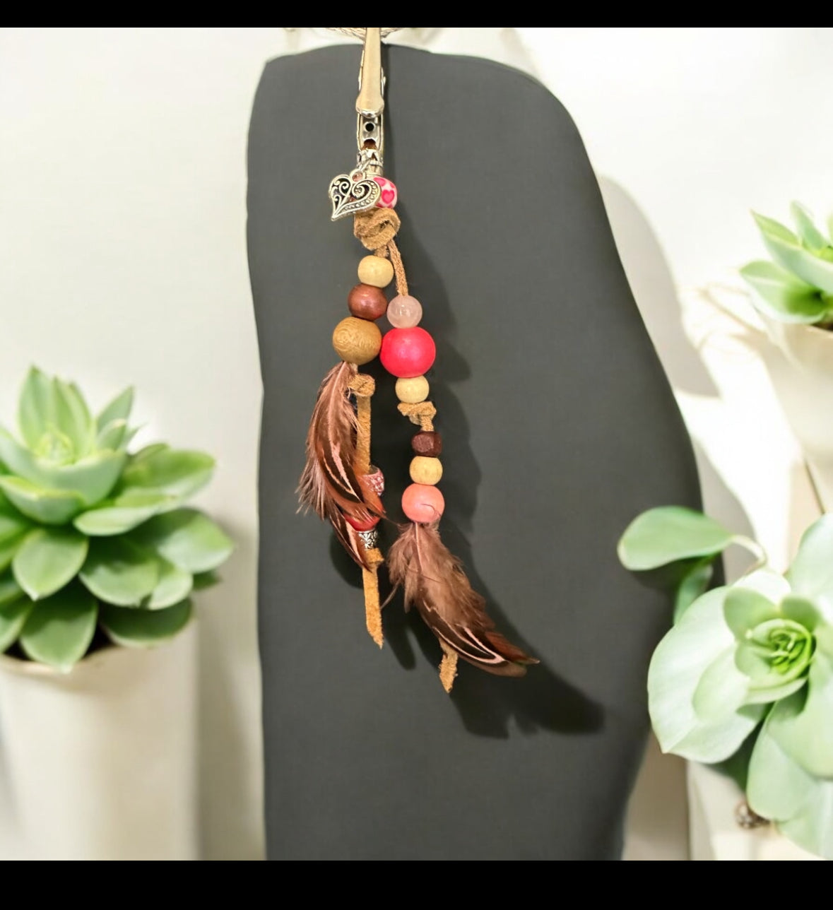 Pink Heart Feather Clip