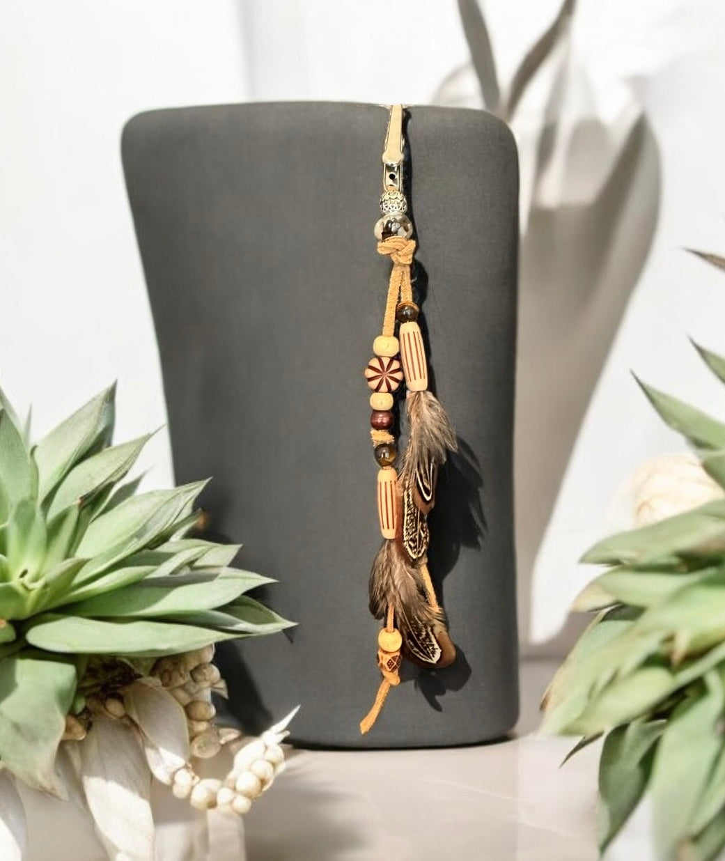 Brown Peace Feather Clip