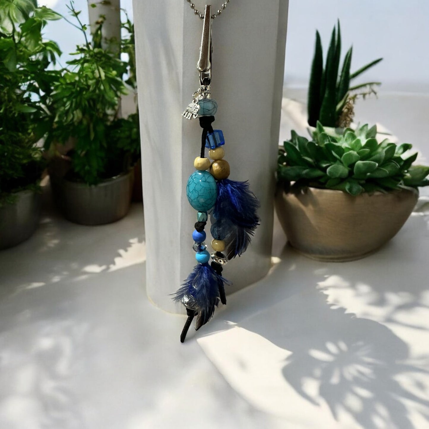 Blue Elephant Feather Clip