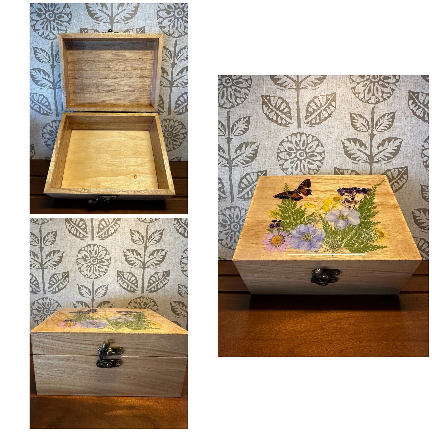 Oak pressed Flowers Keepsake Box