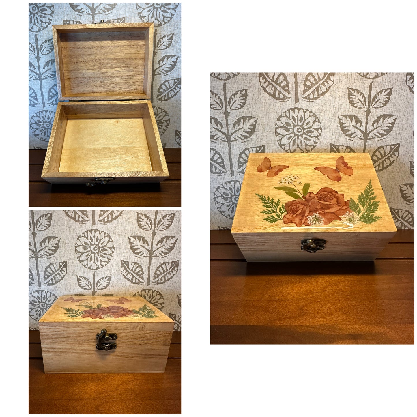 Oak Roses and Butterflies Keepsake Box