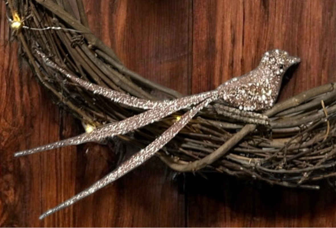 Pink Glitter Bird Holiday Wreath