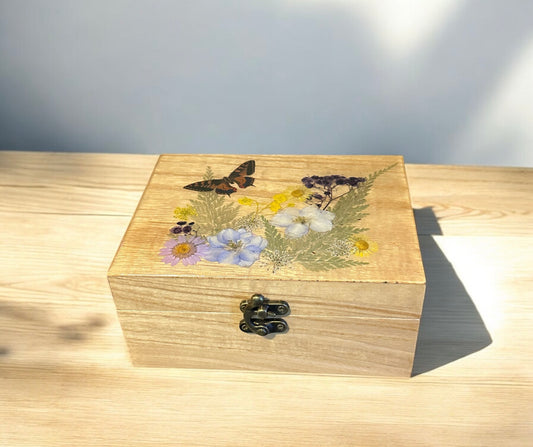 Oak pressed Flowers Keepsake Box